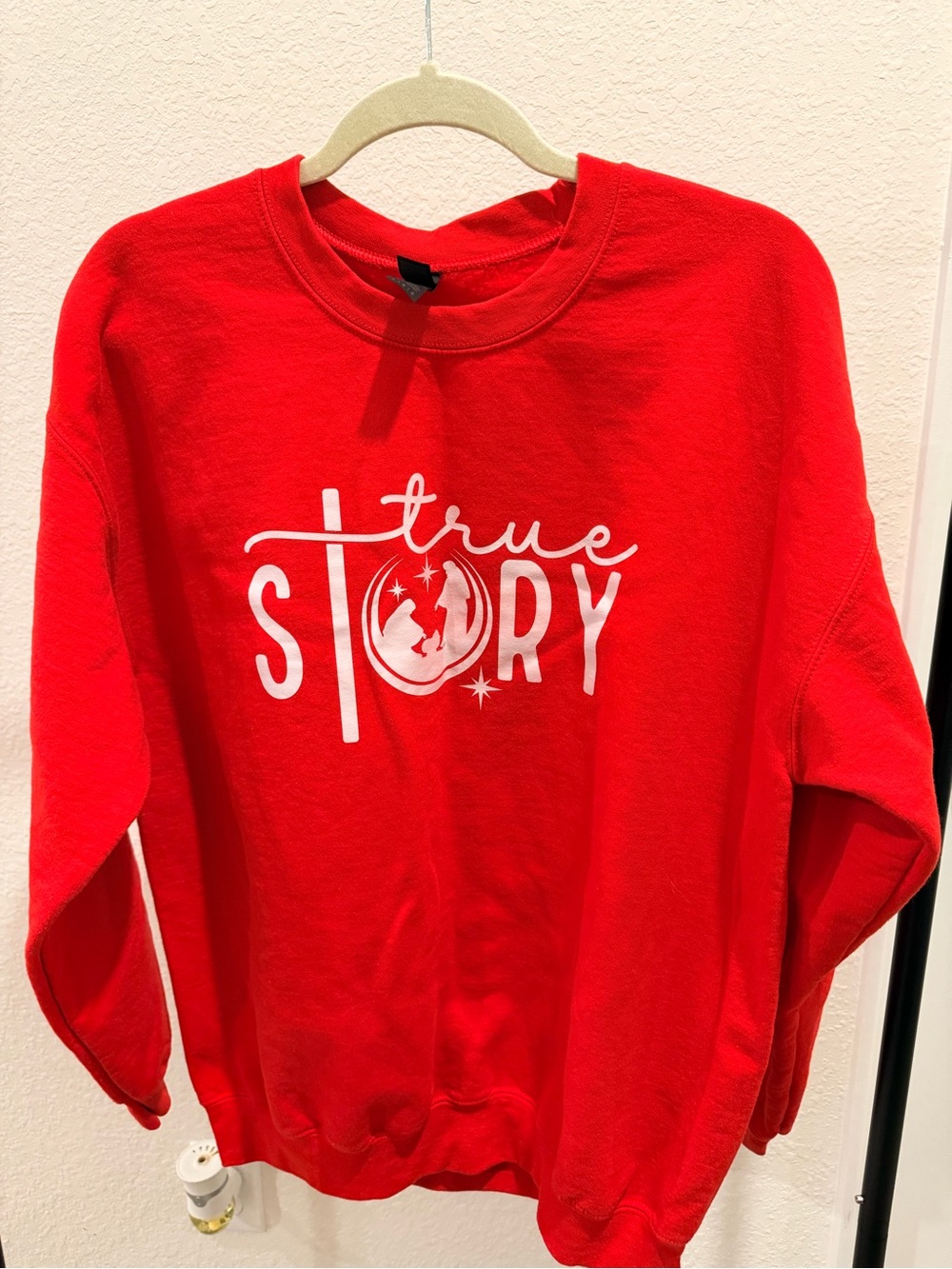 Gildan Red Kids Sweatshirt with 'True Story' Graphic
